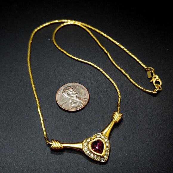 Vintage Monet Heart Necklace – Purple Crystal & Clear Rhinestones, 1980s - Picture 8 of 10
